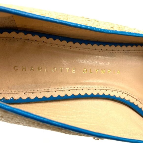Charlotte Olympia Beige and Blue Raffia Kitty Flats Loafers RARE EU 37 US 6.5-7 - Picture 9 of 12